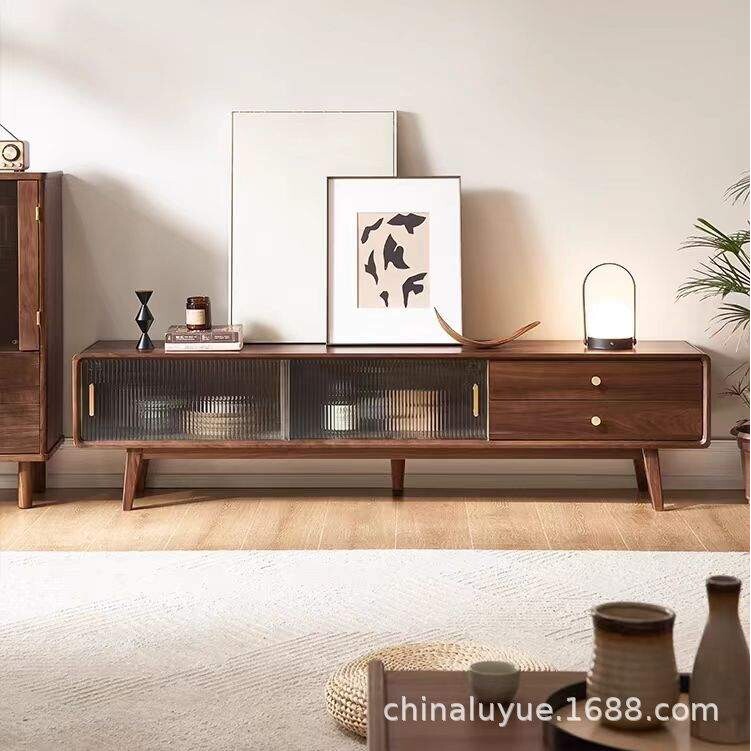 工厂直销实木电视柜地柜北欧风大小户型推拉门玻璃储物柜电视柜