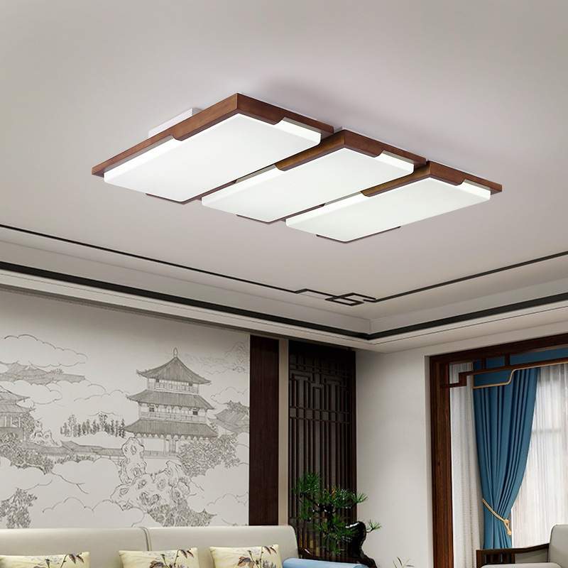 新中式客厅灯胡桃木色书房卧室灯具个性中国风led房间吸顶灯8351