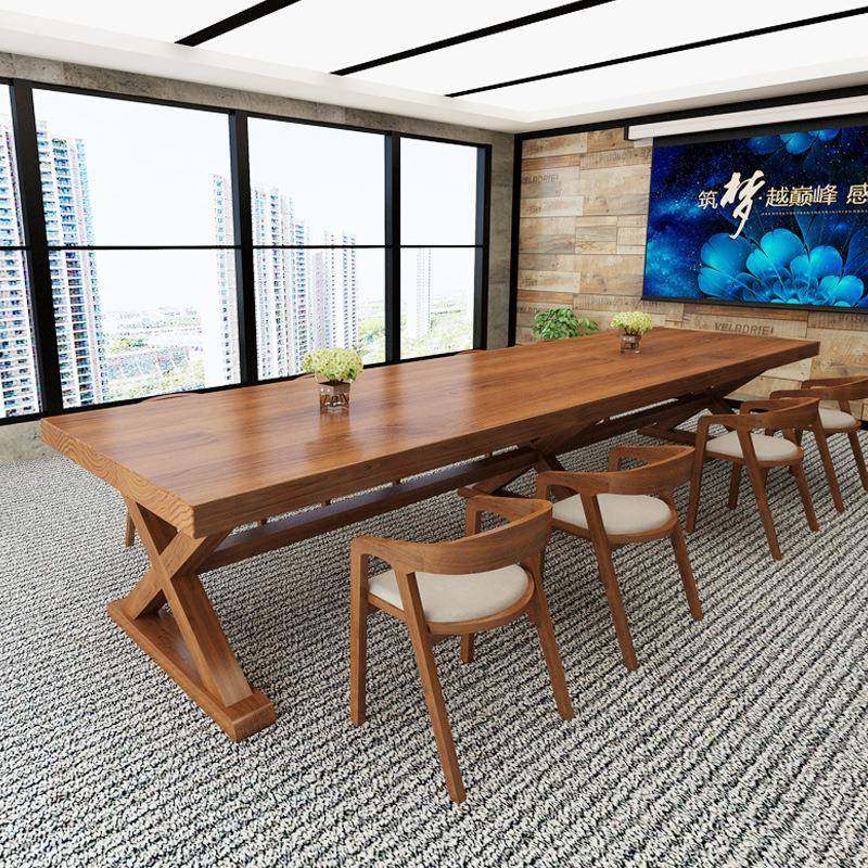 美式实木办公桌大型会议室多人长条会议桌商务洽谈培训桌椅组合
