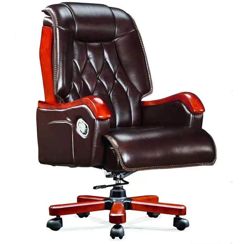 老板办公椅实木扶手靠背椅皮质座椅大班可躺椅升降转椅真皮电脑椅