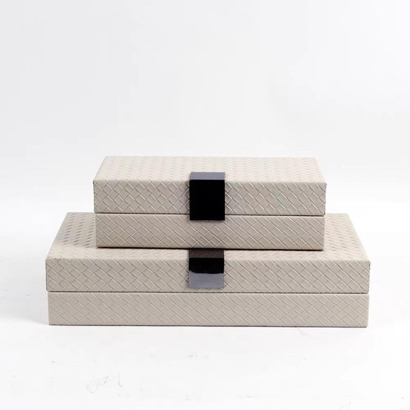 高档编织纹皮革软装首饰盒样板间售楼处创意装饰品家居卧室收纳盒