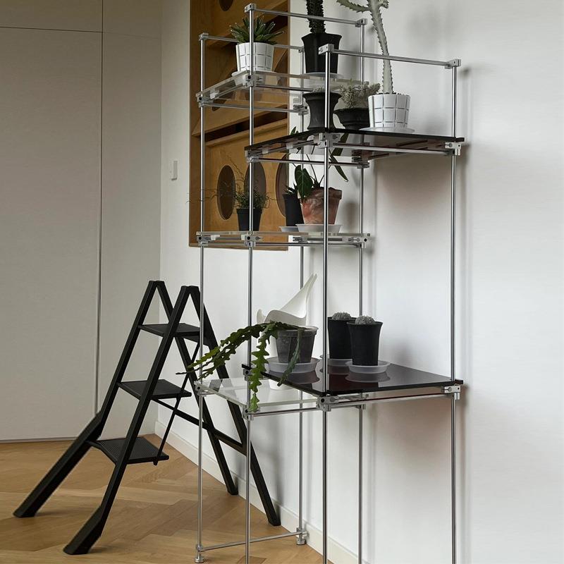 落地光轴隔板多层书架日式不锈钢亚克力置物架花架阳台收纳储物架