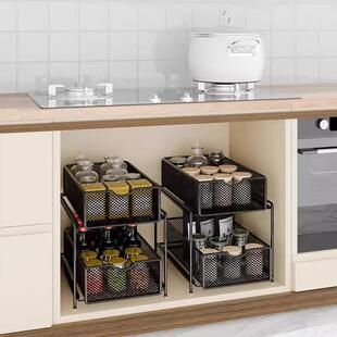 下水槽置物架厨房橱柜分层架抽拉式收纳架水槽下抽屉拉篮整理架子