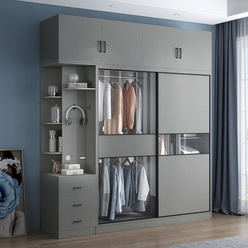 实木衣柜现代简约移门大衣橱北欧推拉门滑门卧室家用柜子主卧