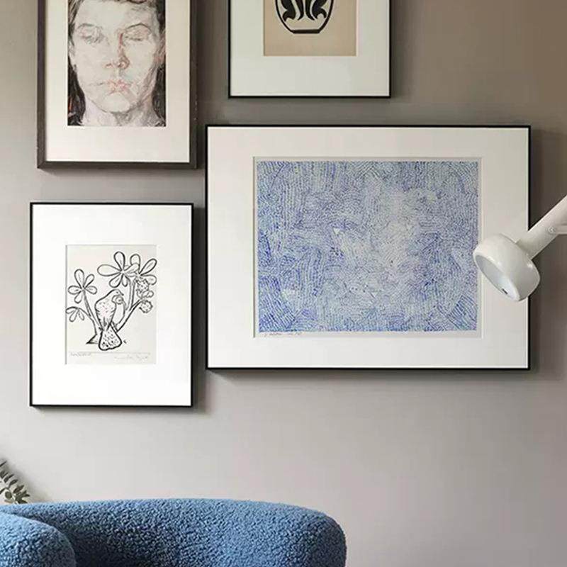 荷尔斯泰因抽象蓝白点组合小众艺术客厅装饰画样板房挂画线条壁画