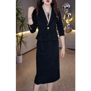 速发高端长袖 加厚假两件妈妈裙子 贵2人秋冬连衣裙夫025新款