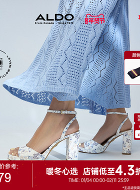 ALDO女士高跟凉鞋粗跟蝴蝶印花一字带休闲凉鞋舒适配裙ALHS25B14