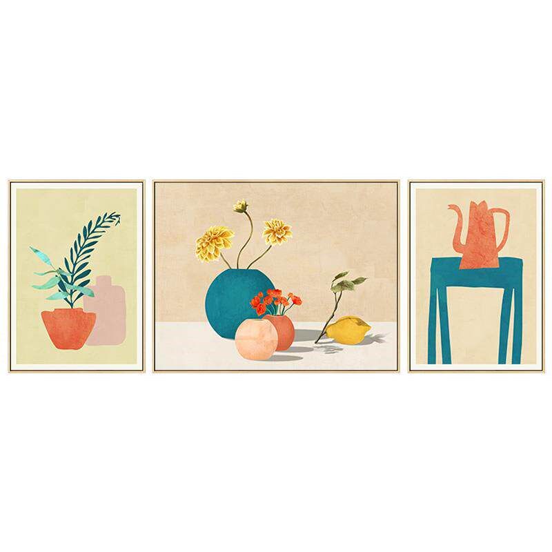 速发北欧风客厅三联画 画饭厅简约清新田园花卉静物沙发背景墙墙