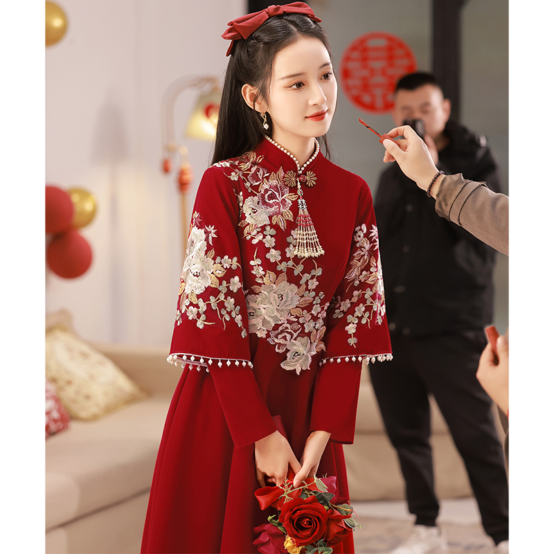 速发孕妇旗袍敬酒服2024新款新娘遮色结婚订婚大码秀禾肚服红礼子