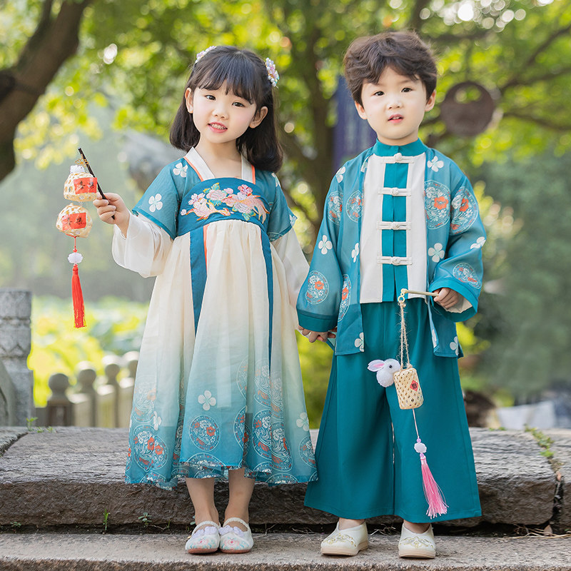 速发中国风汉服姐弟装班装幼风古儿园唐服唐诗朗诵表演服礼服演出