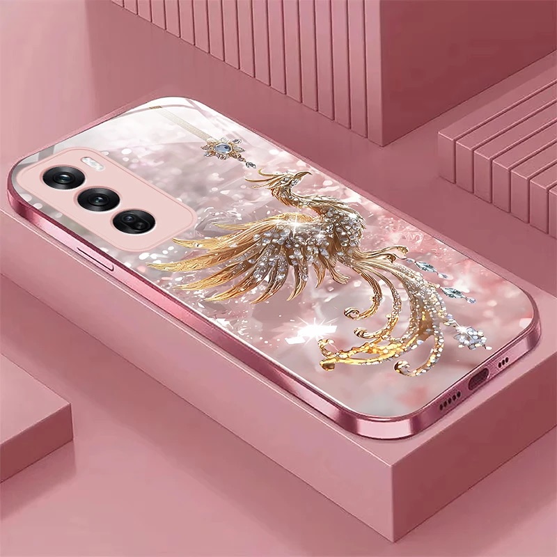 凤凰玻璃壳适用OPPOReno12手机壳新款潮流时尚Reno13保护壳硅胶全包Reno11外壳防摔高颜值Reno10 手机套女款