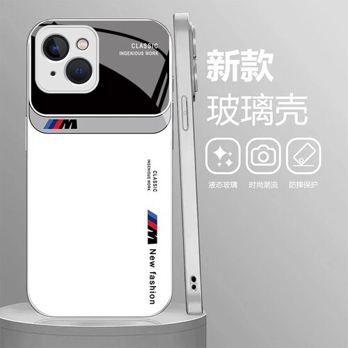 简约宝马玻璃壳适用苹果14手机壳新款简约高级感iPhone16/15/13外壳时尚商务全包防摔苹果17Promax手机套男款