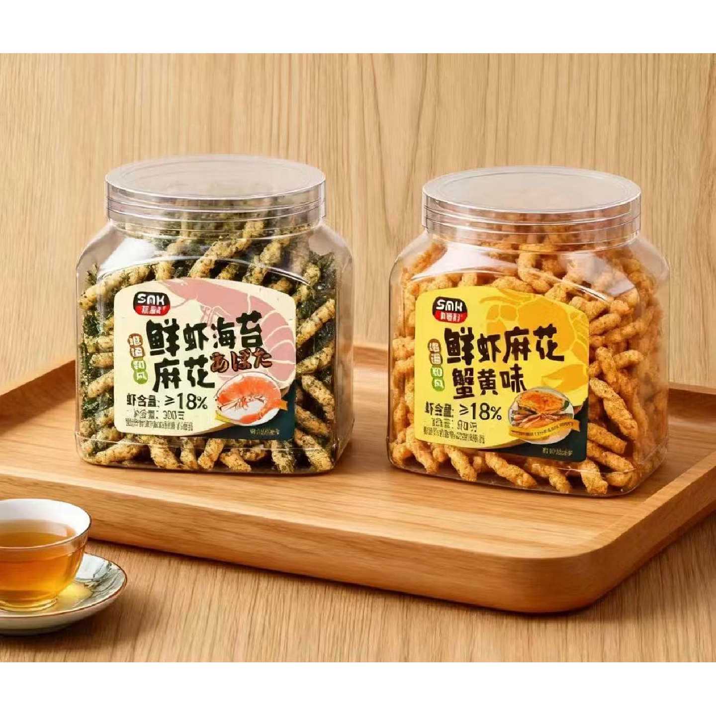 斯曼科鲜虾麻花蟹黄味鲜虾海苔麻花300g罐装网红办公室特产零食
