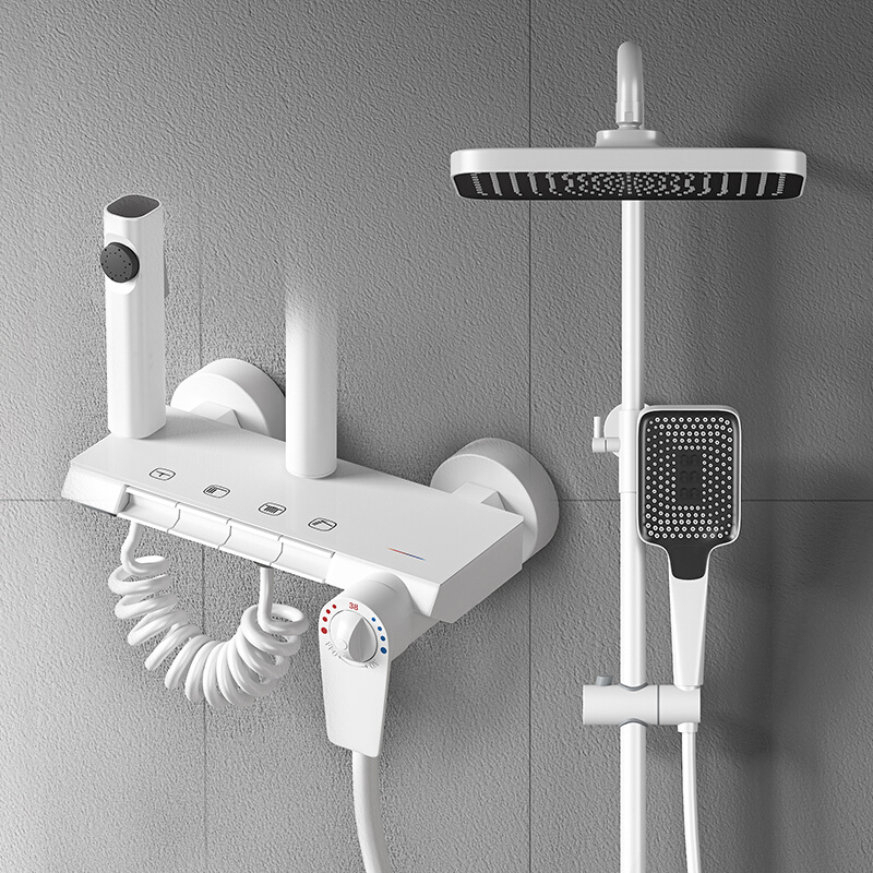 欧罗芬枪灰色恒温淋浴花洒套装家用卫浴淋雨浴室全铜淋浴器增压