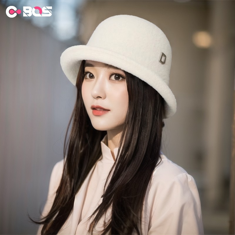 网红羊毛呢渔夫帽女秋冬日系百搭英伦礼帽韩版小檐卷边翻沿盆帽潮