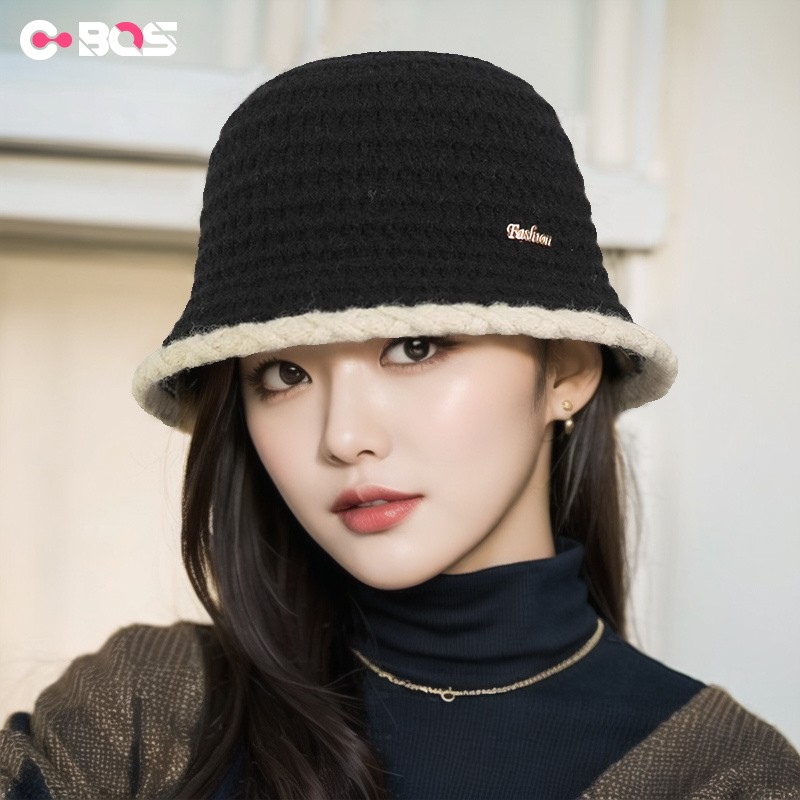 帽子女秋冬季2025新款时尚潮流显脸小韩版百搭针织盆帽黑色渔夫帽