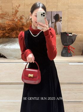 秀熙熙2025冬新款白标韩版气质百搭丝绒连衣裙背带无袖短裙88465