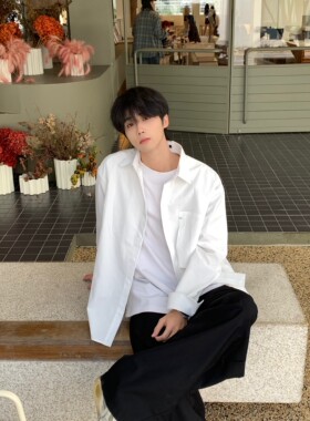 TEN EMPTY长袖白衬衫日韩宽松翻领口袋设计无性别男女上衣衬衫