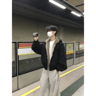 TEN EMPTY重磅秋冬加绒加厚连帽双面穿棉服复古百搭座山雕夹克