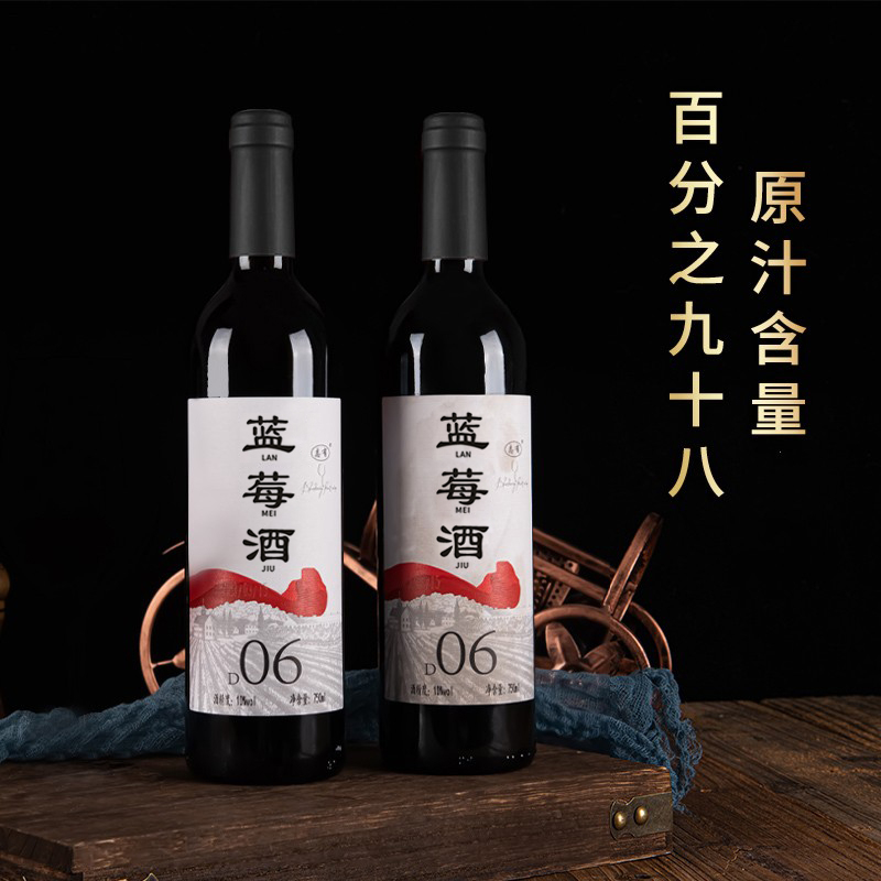 志有蓝莓果酒 750ml*2瓶+酒起 原汁含量98%JJ特产酿造聚会小酌