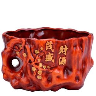 千载家居绿植陶瓷花盆容器皿创意红镶陶财源茂盛养殖多肉绿植花盆