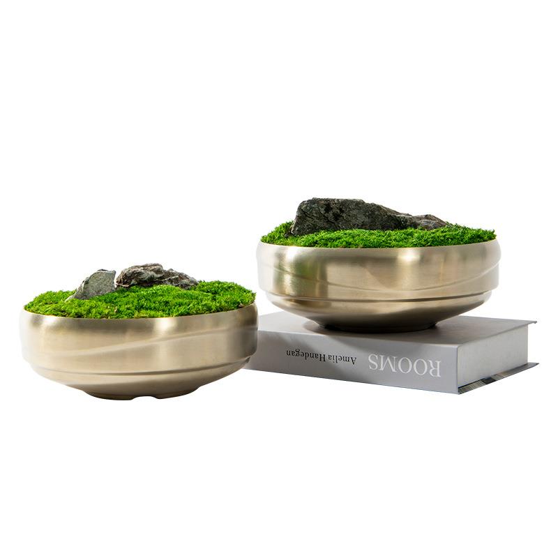 新中式轻奢青苔盆景售楼处洽谈桌茶室茶台禅意绿植花艺装饰品摆件