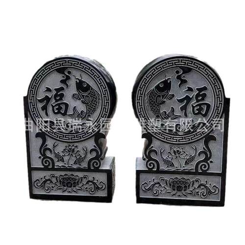 石雕门墩青石仿古做旧抱鼓石福字鱼庭院摆件大象貔貅狮子吉祥如意