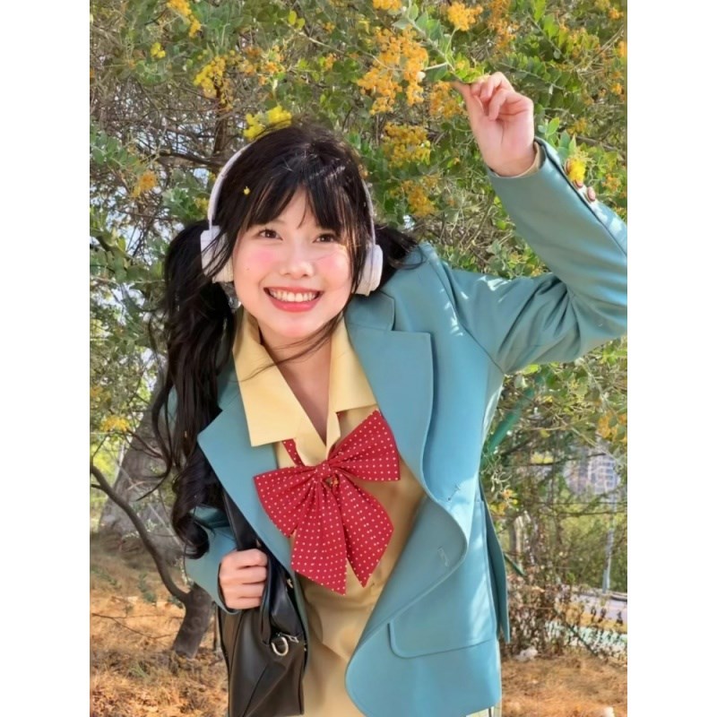 速发韩系学院风校供长袖外套打底高腰百褶半身裙JK制服套装