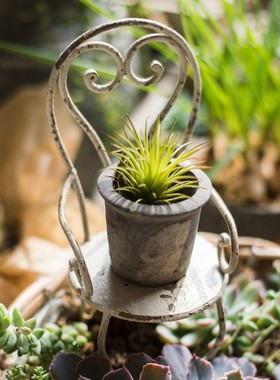 速发铁艺摆椅子装饰小件迷你花架杂礼花园复古娃娃道具货物