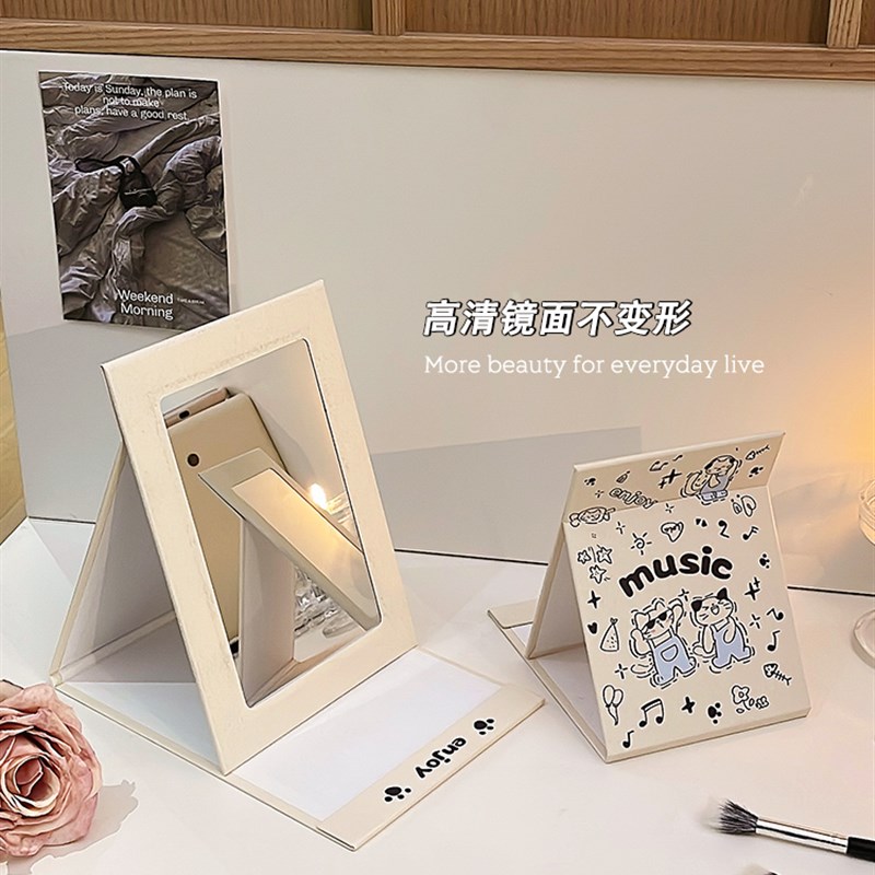 速发折叠翻盖式小镜子随身化妆镜台式桌学携立面生宿舍便可办公室
