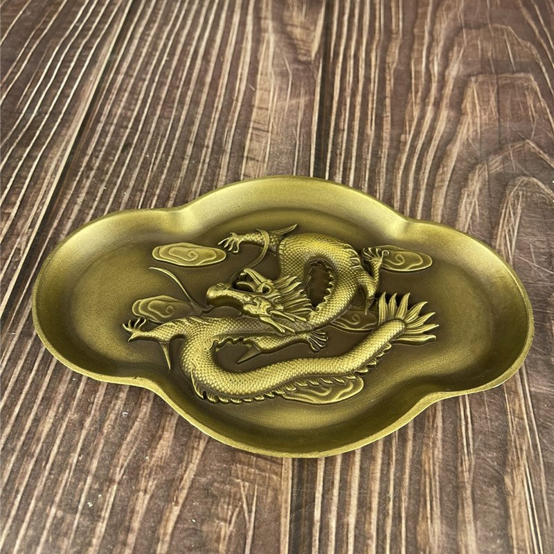 速发黄铜笔洗龙盘砚台墨件墨盒黄铜摆盒摆件笔筒做件仿古摆旧铜器