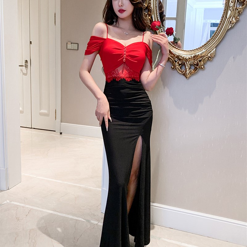 速发浴总会性感连衣裙气v吊带晚礼服桑拿洗夜技师工作服质佳丽长