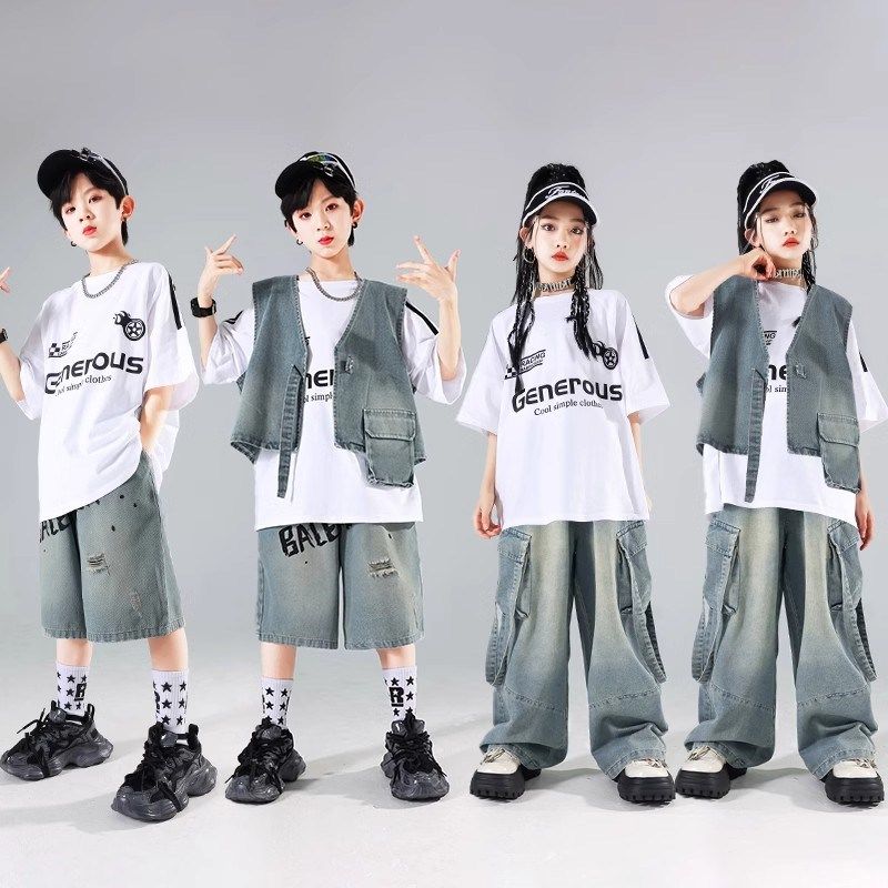 速发士儿街舞演出服男装嘻哈牛仔套孩少儿hiphop走秀孩爵少舞服装