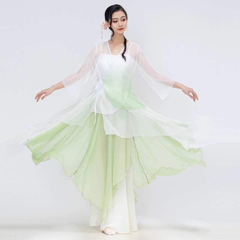 速发古典舞气韵渐变纱衣中国舞蹈上衣演练服装裙裤仙身出功服开衫