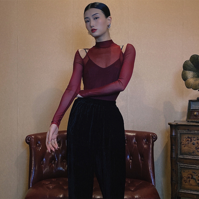 速发WYZ盖盖街舞气网质体t恤打底衫高弹网纱连纱衣爵士舞蹈服表演