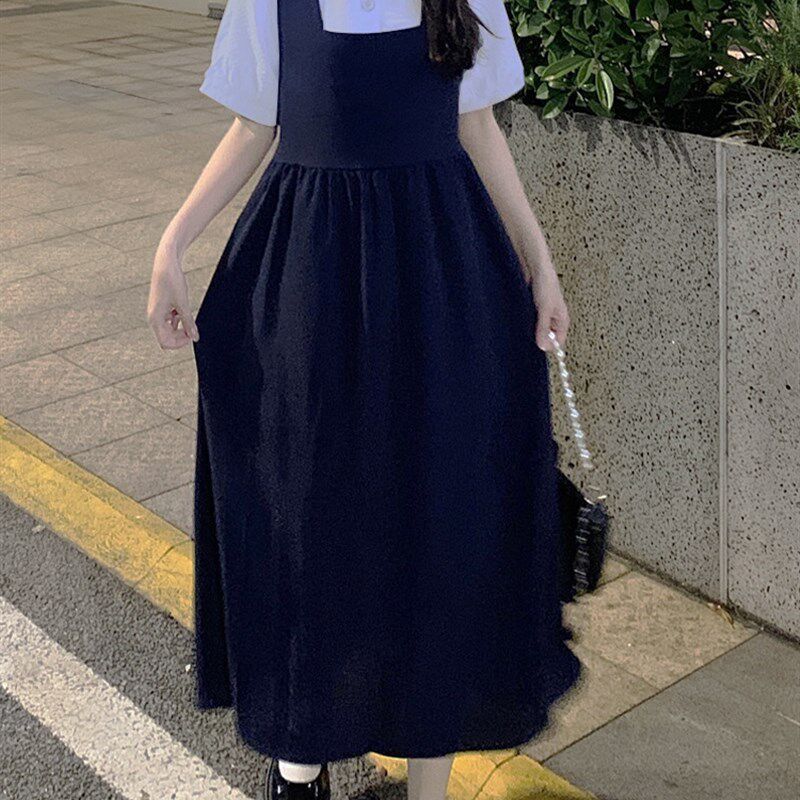 速发夏装搭配一整套学院风背带裙夏季吊带连衣裙套装护奶裙长裙子