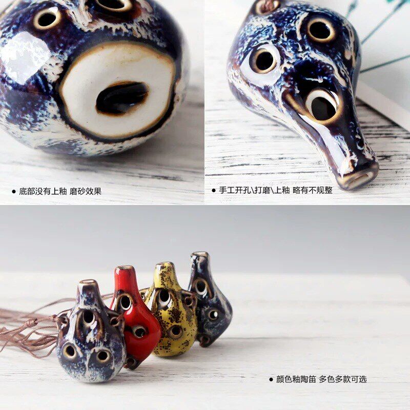 速发六孔窑变陶笛 陶瓷6市品笛 夜孔景区热卖工艺陶玩具树叶