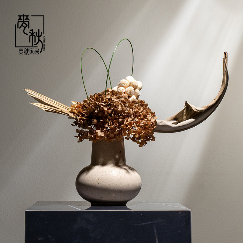 速发花古高端大理石复瓶客摆玄关侘寂风桌面高级感装饰品艺术假花