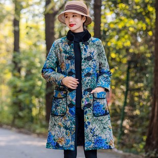 速发妈年装秋冬新款中长款棉衣中装妈士民族风立领唐老棉服加厚外