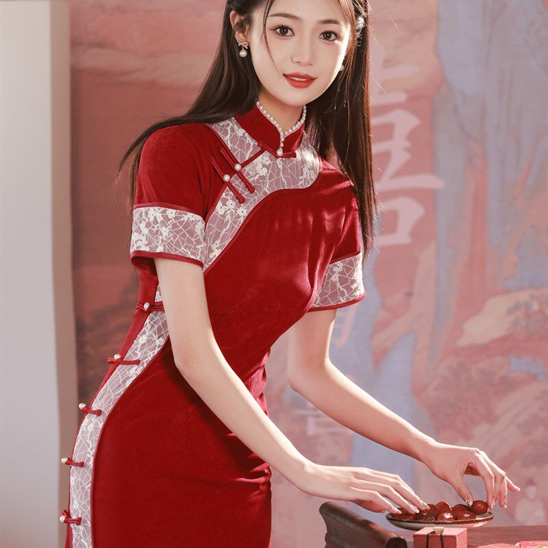 速发敬酒服高级感旗袍2025春中式回门新娘结婚红色订婚领证礼服