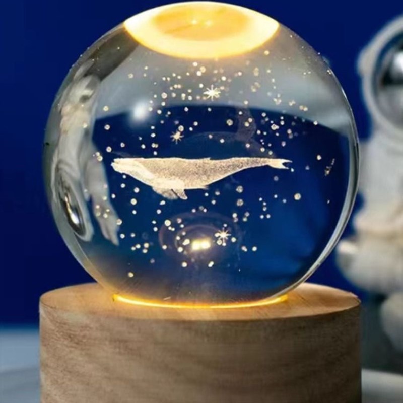 速发发光小系水晶球桌面太夜件摆灯星空玻璃球生日礼物儿童节海豚