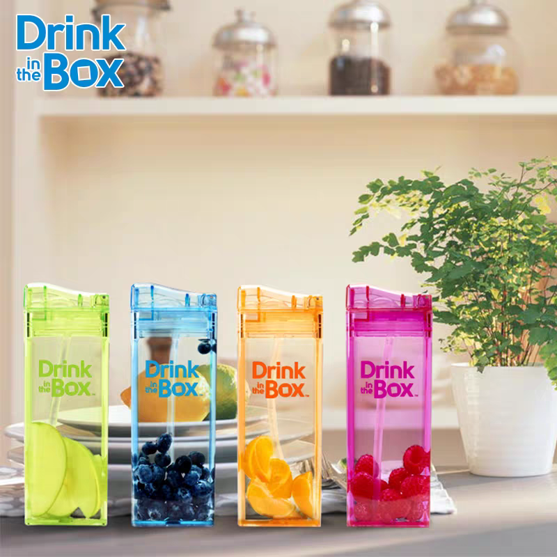 drink in the box儿童小清新果汁盒夏季吸管杯幼儿园防漏有盖水杯