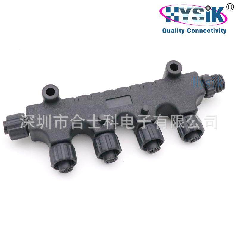 NMEA2000一拖五T型连接器5芯多端口组合线M12航空插头