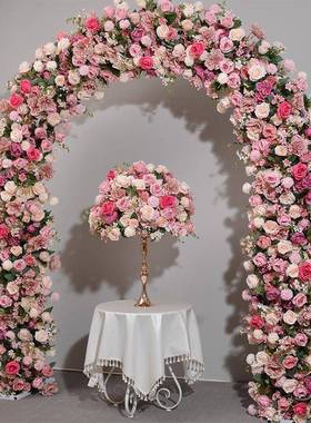 2*2.4米拱门仿真花背景舞台铁艺架装饰玫瑰花排橱窗展厅布置假花
