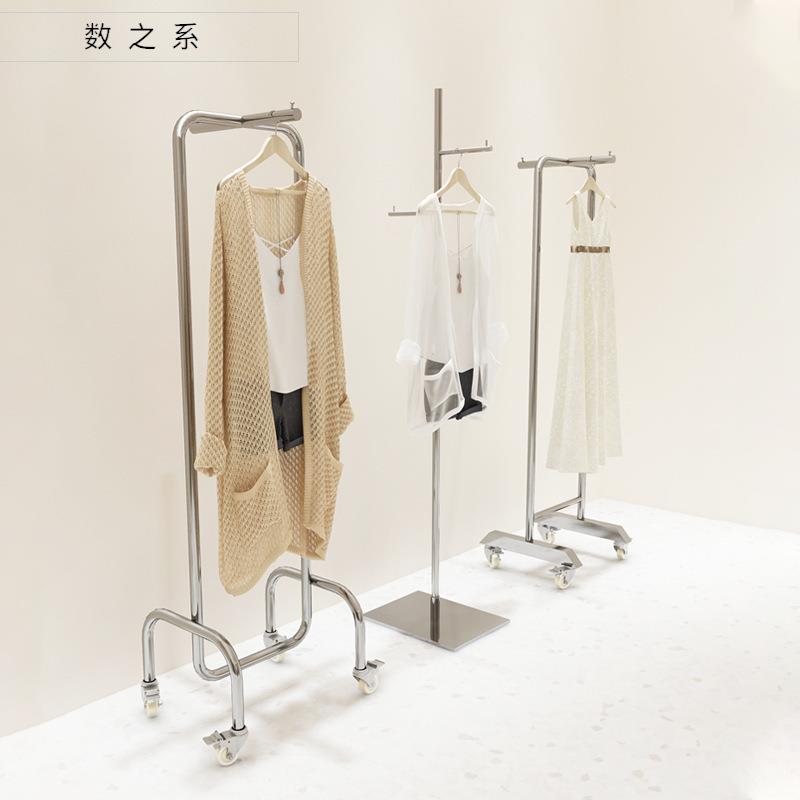 服装店展示架落地式中岛正挂架不锈钢拉丝女装店挂衣架货架陈列架