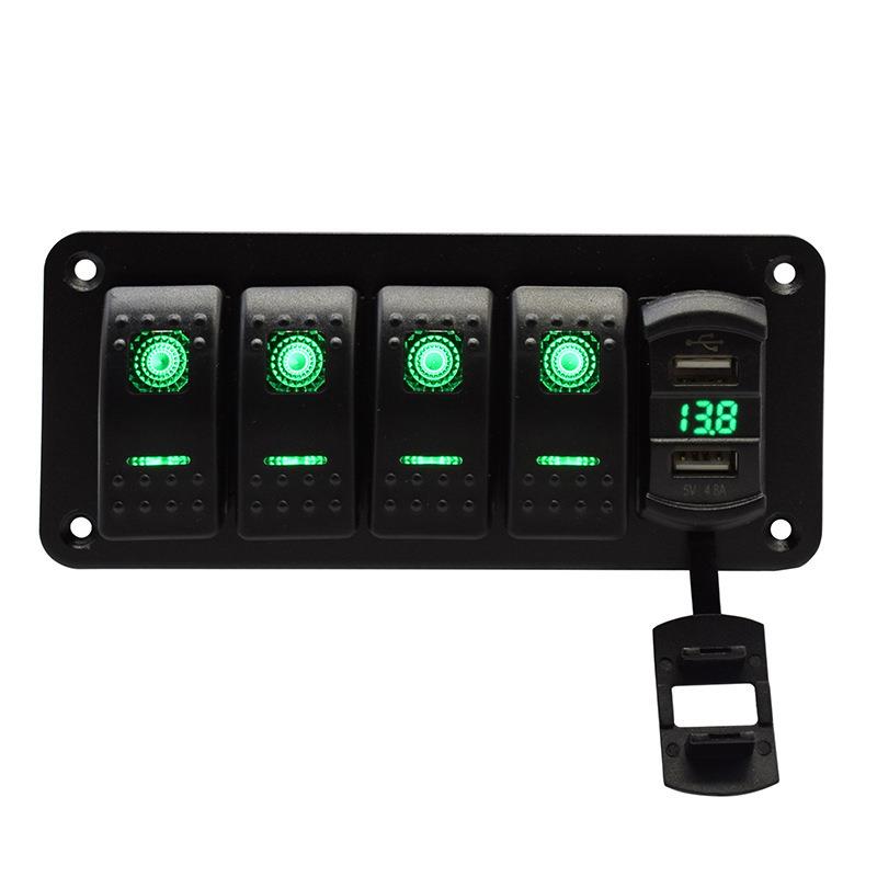 五位开关组合面板总成四位船形开关+4.8A开关式双USB电压三合一