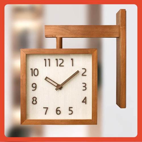 ∞MJK钟表实木双面挂钟客厅家用时尚简约现代时钟挂墙轻奢拐角两