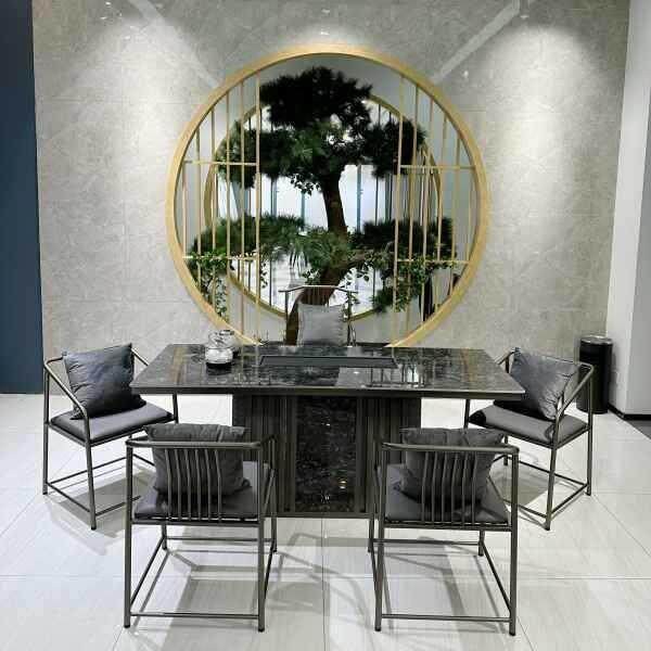 轻奢岩板茶桌椅组合一桌五椅现代简约家用客厅办公一体功夫泡茶桌