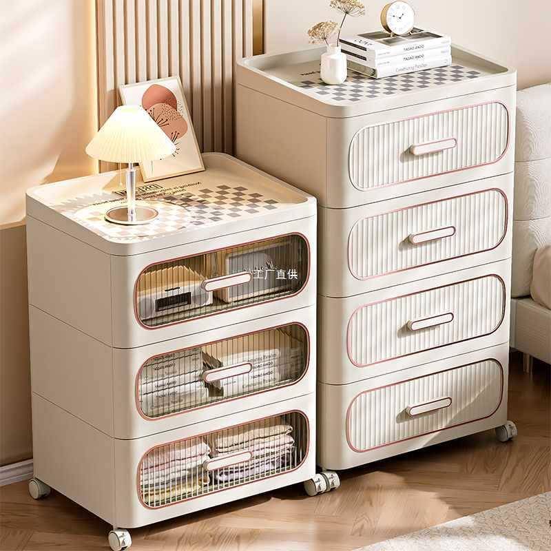抽屉式收纳柜家用客厅置物柜多层夹缝储物柜子卧室床头柜简约现代