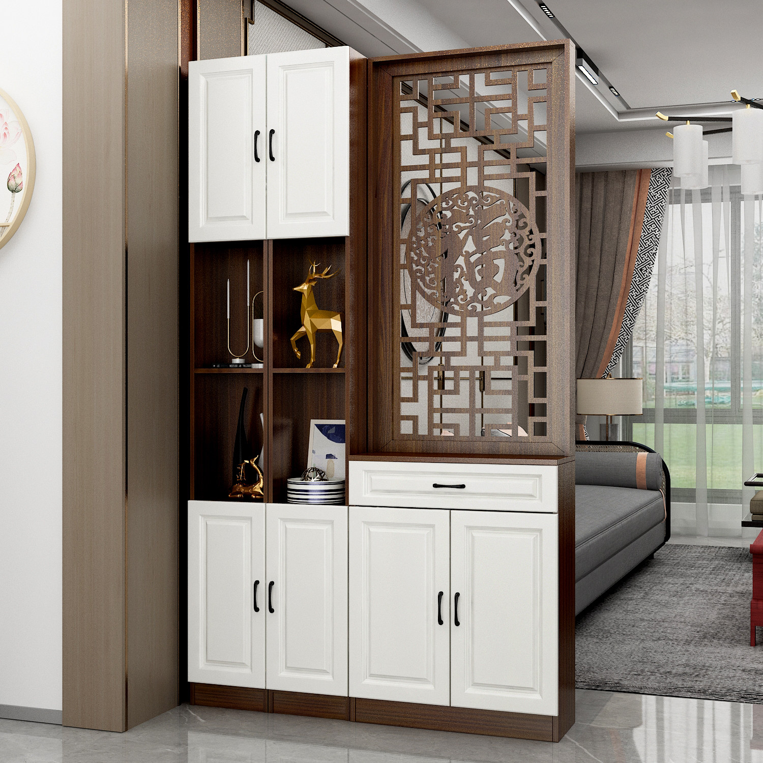 入户门实木屏风隔断客厅酒柜新中式置物架现代简约玄关柜鞋柜一体,住宅家具,门厅/玄关柜/玄关架,淘宝优惠券,粉丝福利购,淘宝优惠卷